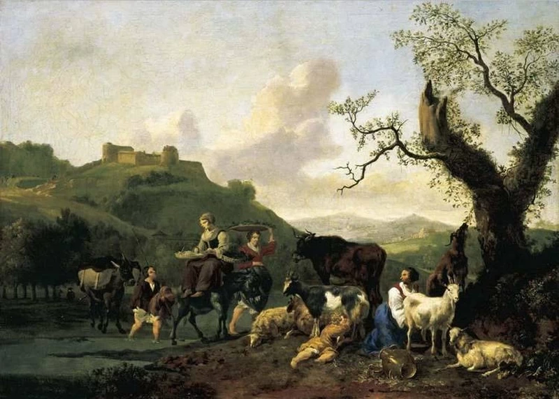 Paesaggio con pastori e animali